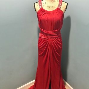 David’s Bridal bridesmaid dress in red/ Apple.